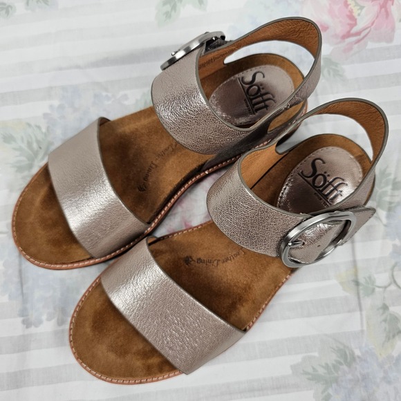 Sofft Womens Sandals Size 6 Metallic Buckle Ankle Strap Leather Comfort - Picture 12 of 16
